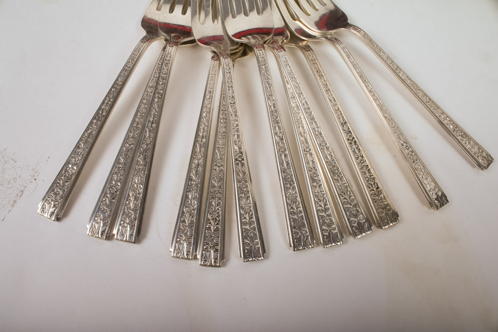 73-Piece Chased Classic Lunt Sterling Silver Flatware with Chest