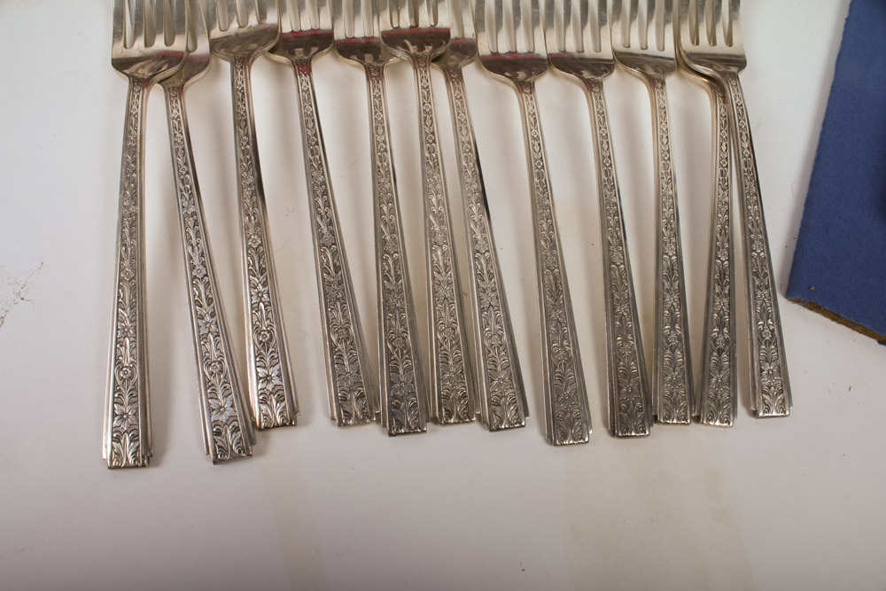 73-Piece Chased Classic Lunt Sterling Silver Flatware with Chest
