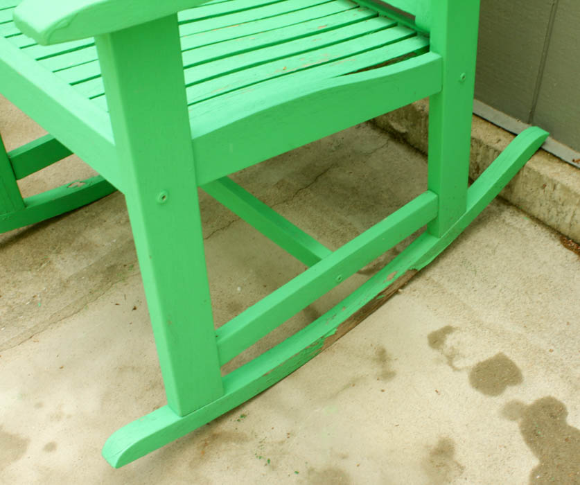 Outdoor Wooden Slat Rocking Chair with Green Finish
