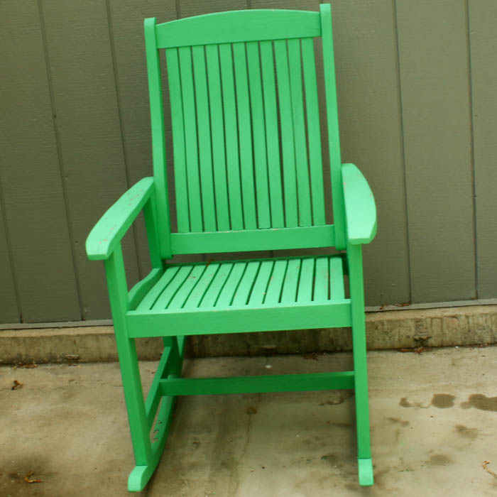 Outdoor Wooden Slat Rocking Chair with Green Finish