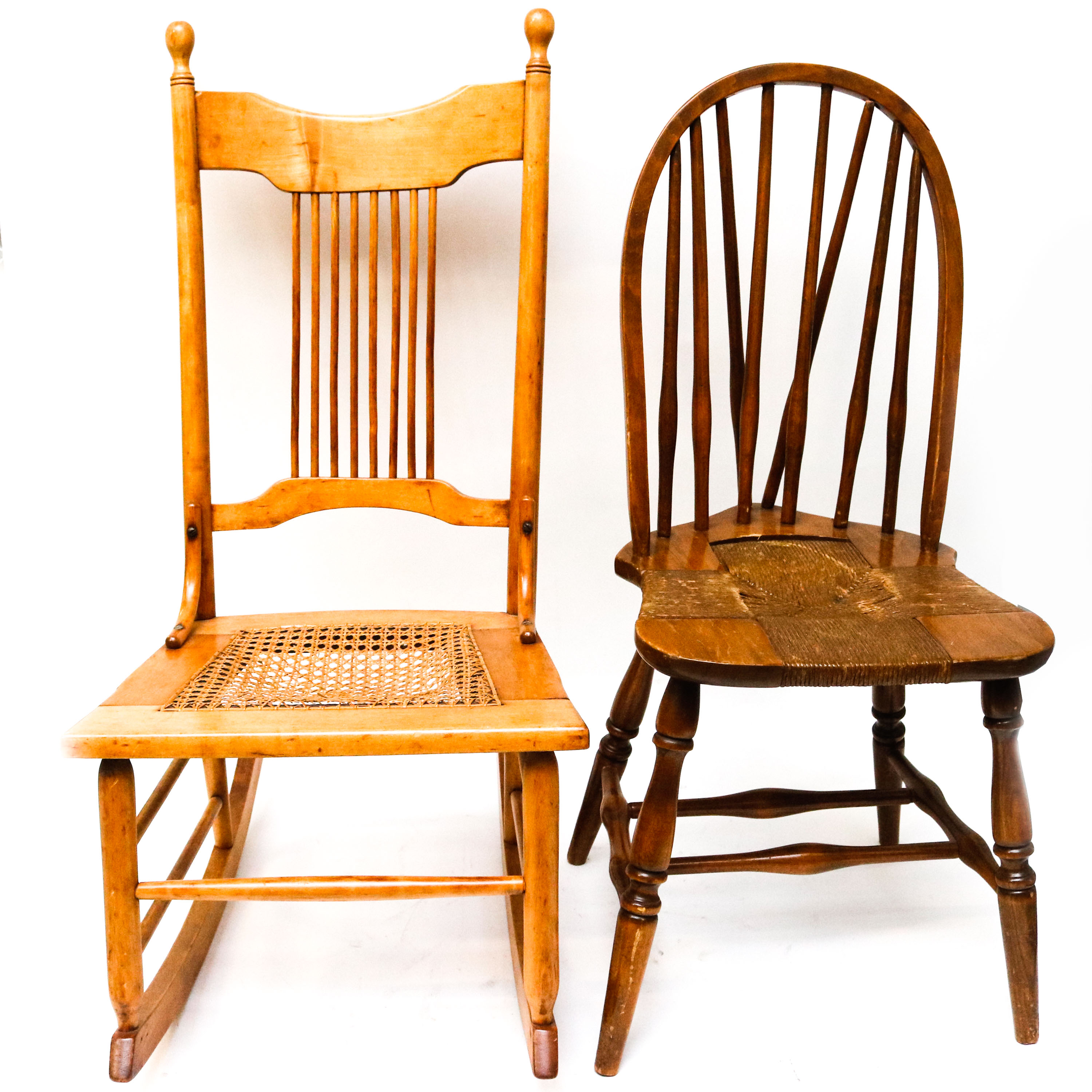Windsor Style Chair and Wooden Rocking Chair