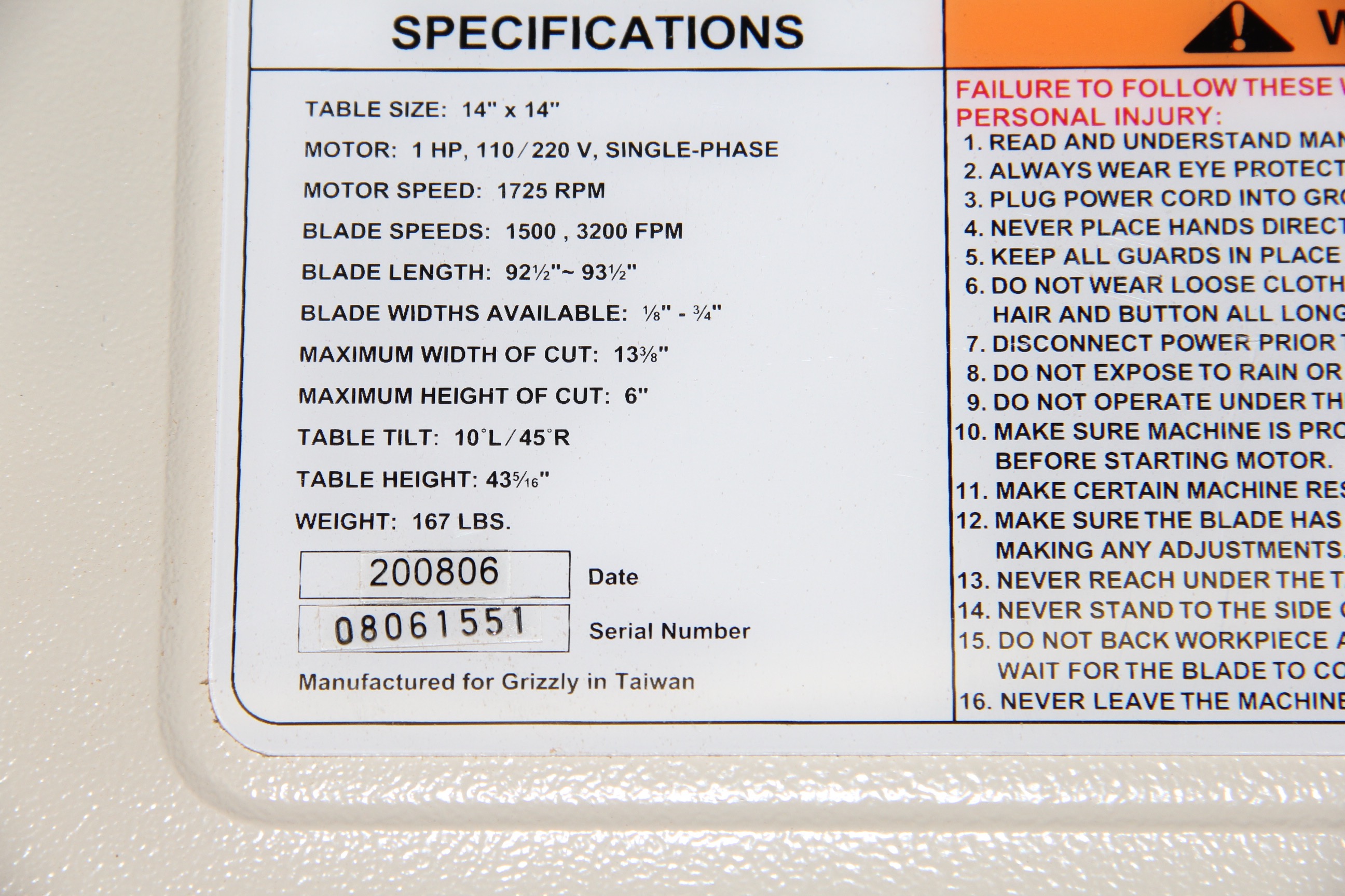 Grizzly G0555 Bandsaw