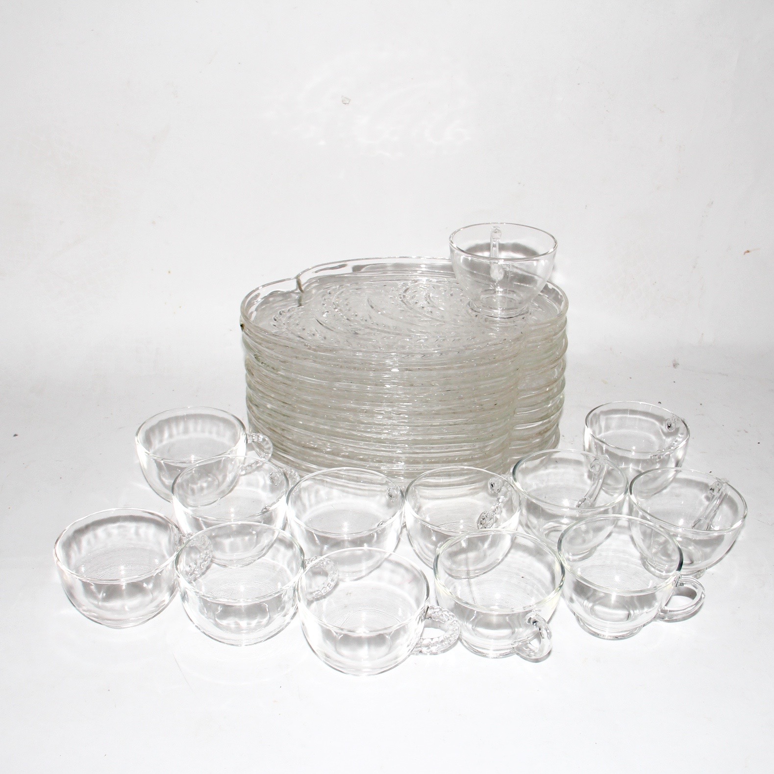 Set of Glass Punch Cups and Saucers