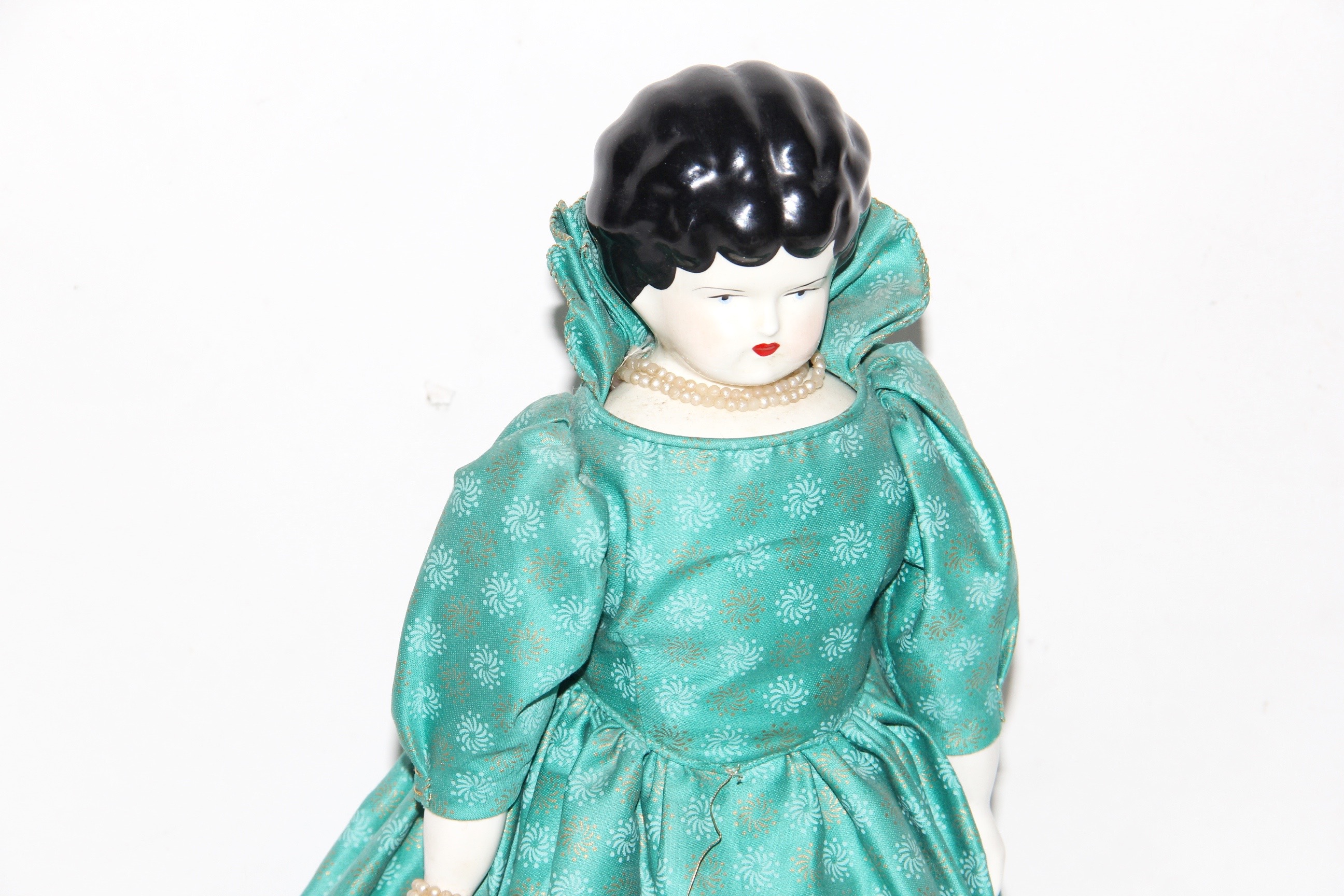 Late Victorian China Head Doll on Stand