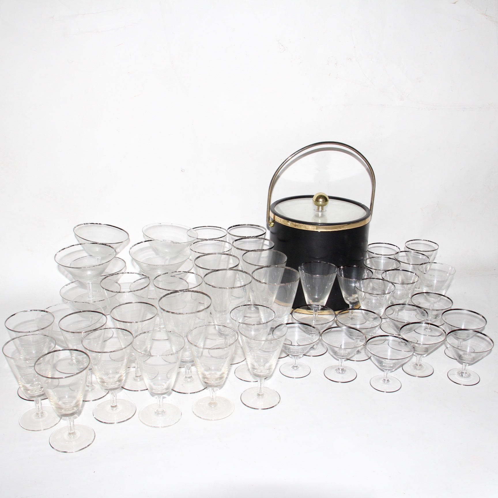 Vintage Set of Stemware With Silver-Tone Trim