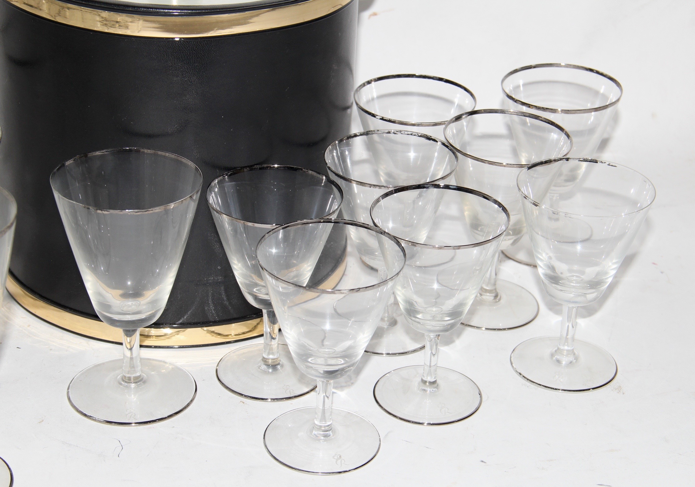 Vintage Set of Stemware With Silver-Tone Trim