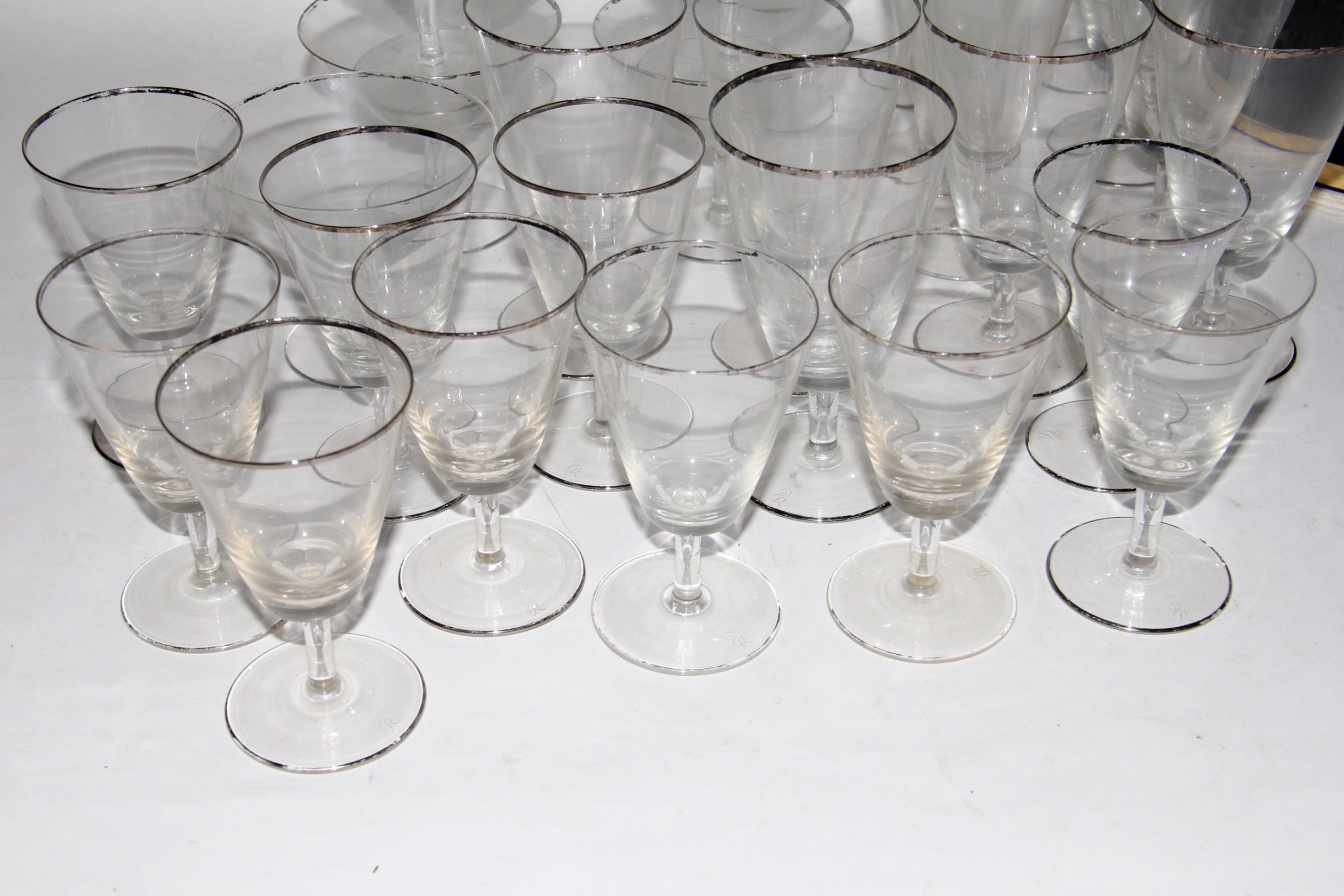 Vintage Set of Stemware With Silver-Tone Trim