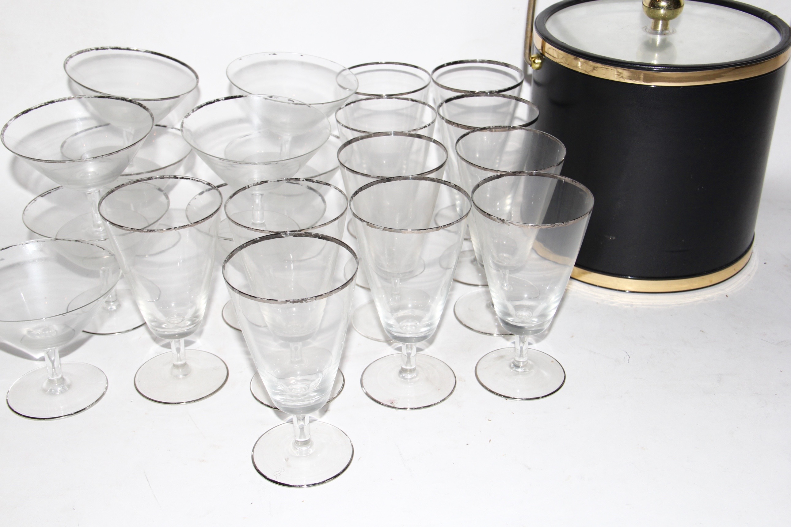 Vintage Set of Stemware With Silver-Tone Trim