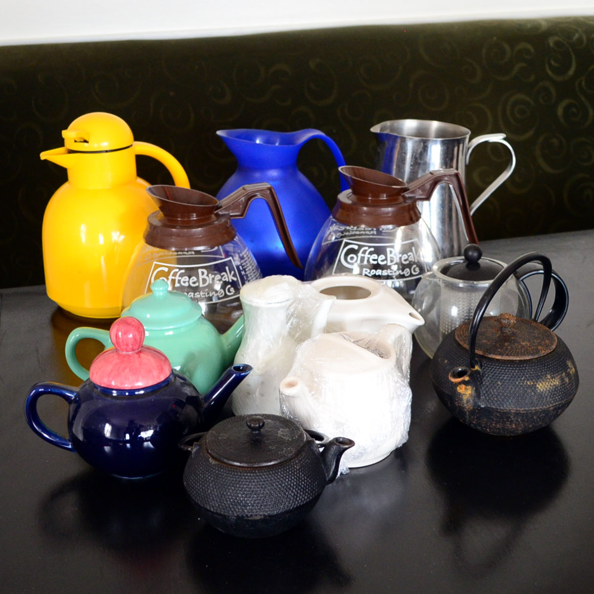 Collection of Coffee Pots, Tea Pots, and Pitchers