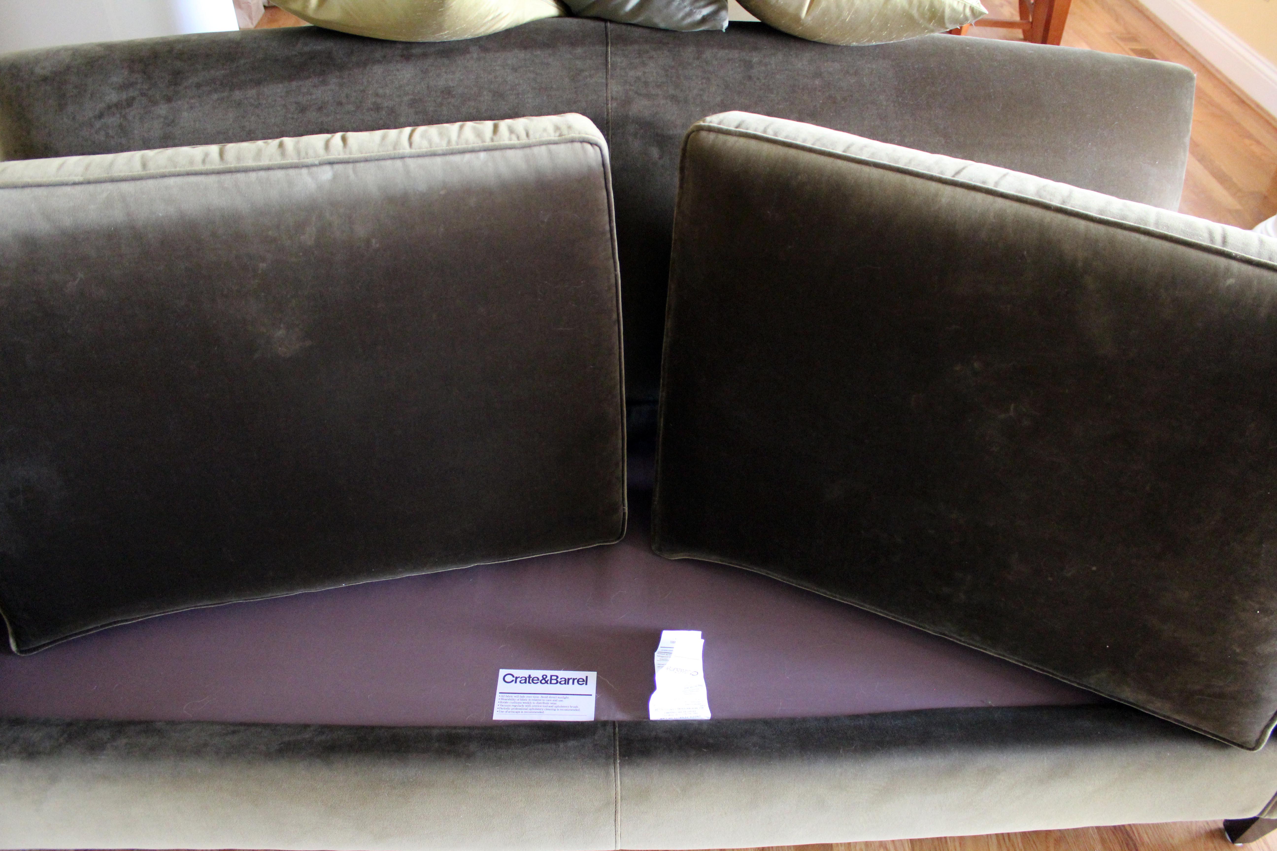 Crate and Barrel Green Velvet Sofa