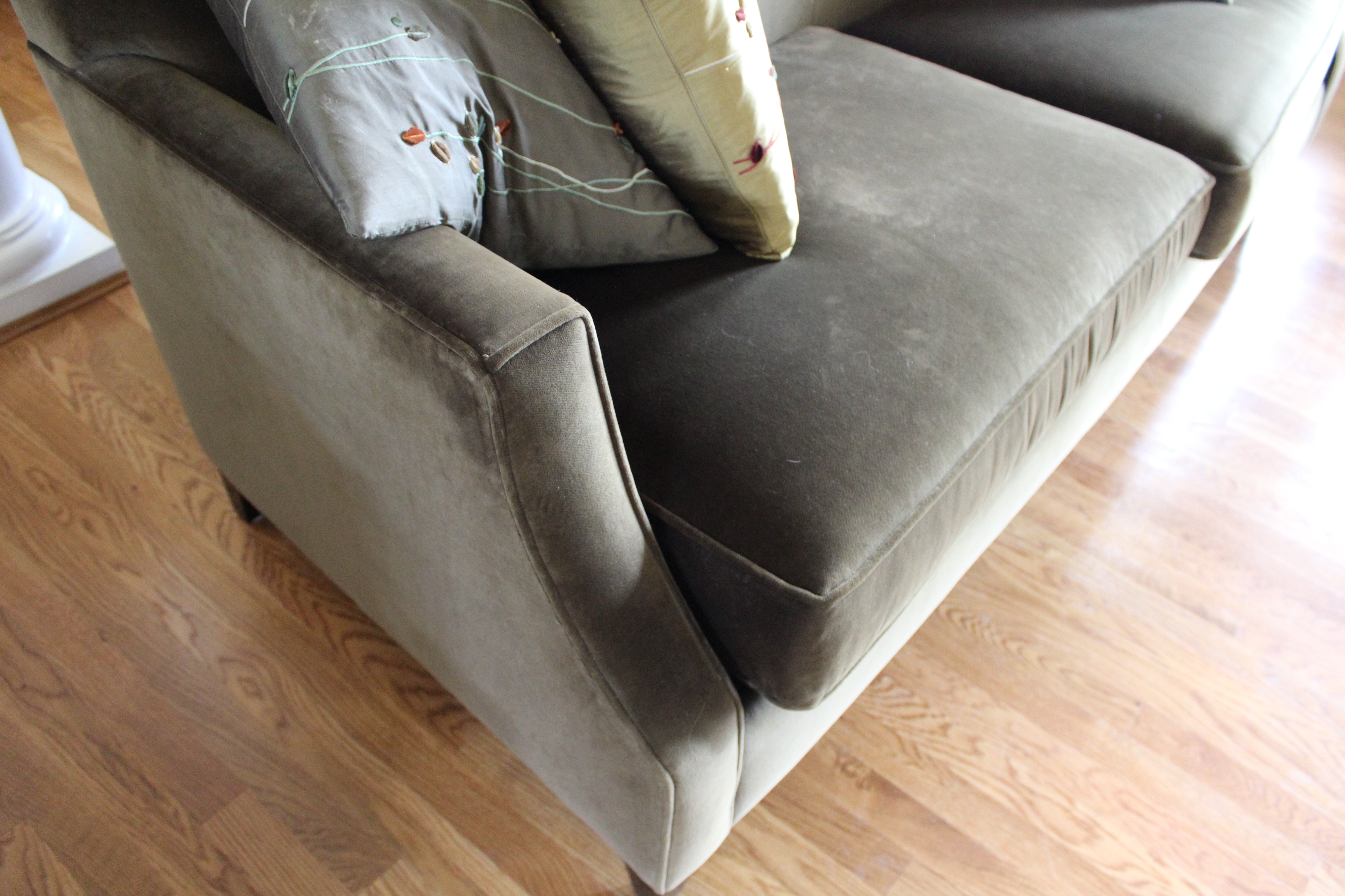 Crate and Barrel Green Velvet Sofa