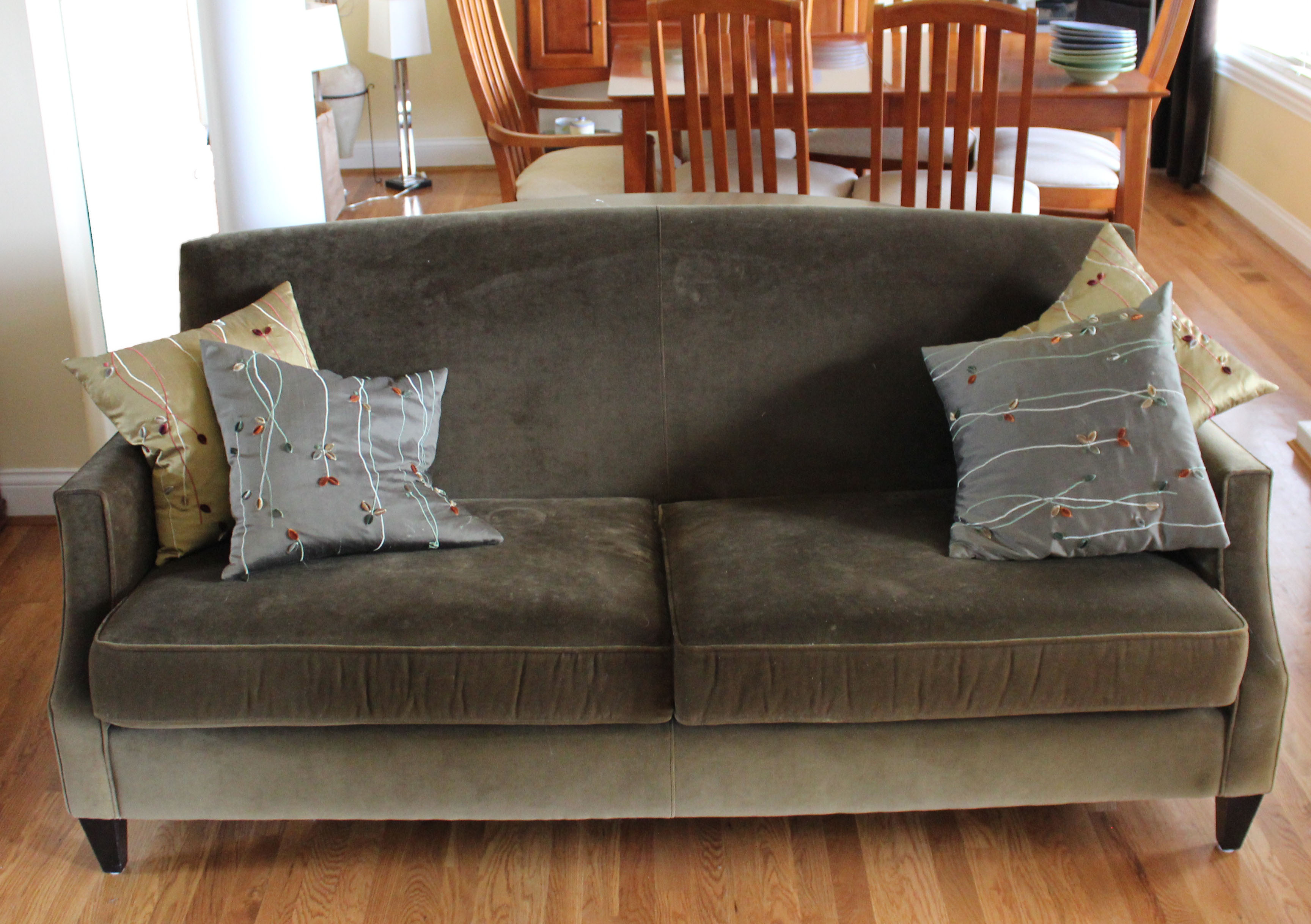 Crate and Barrel Green Velvet Sofa