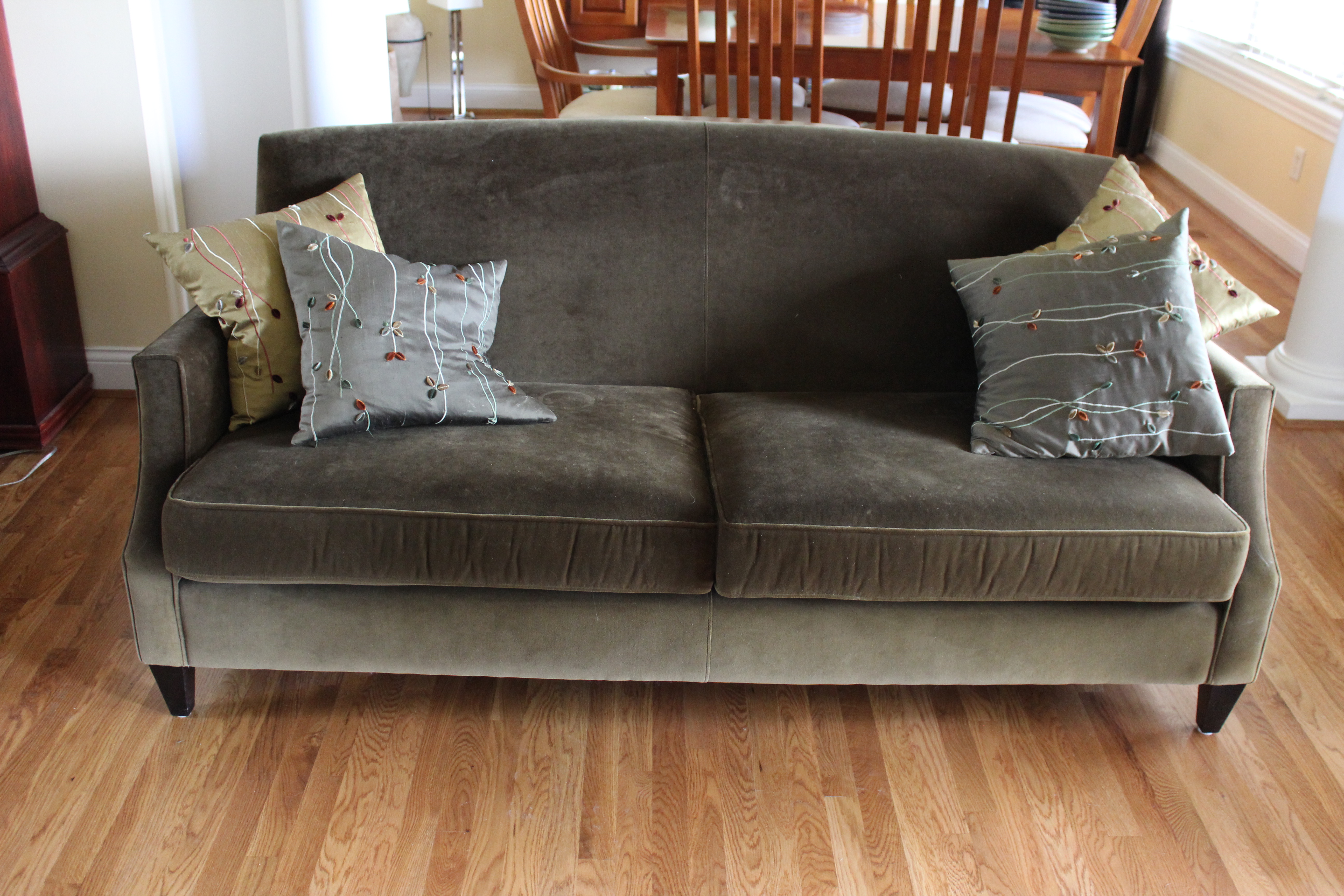 Crate and Barrel Green Velvet Sofa