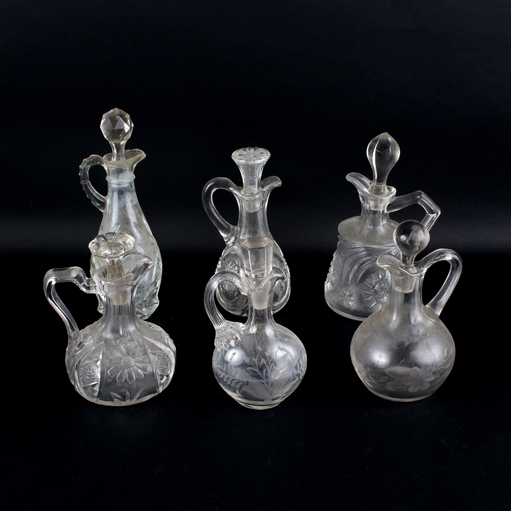 Vintage Clear Glass Cruets with Floral Motif