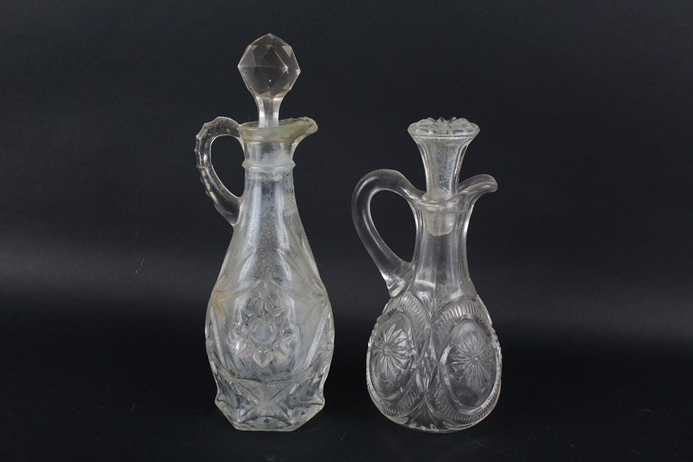 Vintage Clear Glass Cruets with Floral Motif