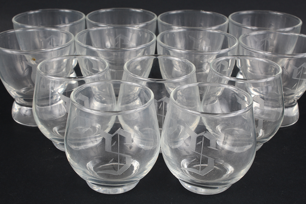 "S" Monogrammed Lowball and Shot Glasses