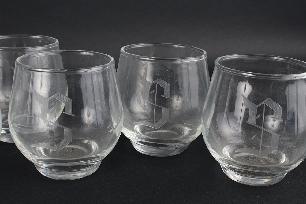 "S" Monogrammed Lowball and Shot Glasses
