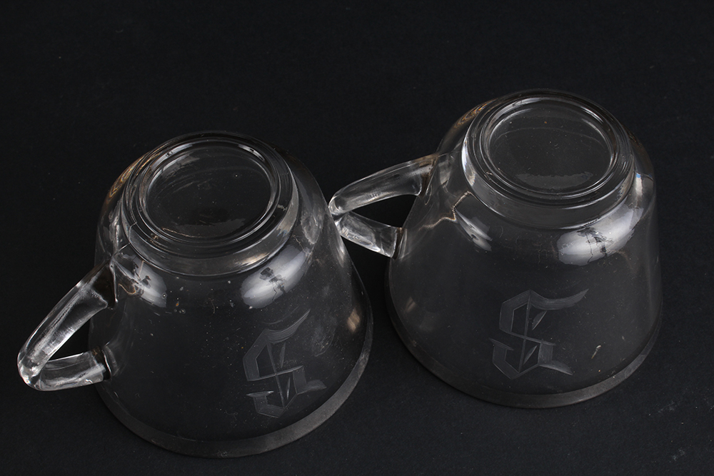 "S" Monogrammed Punch Bowl and Cups with Silver Bands