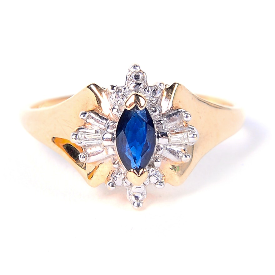 14K Yellow Gold, Sapphire and Diamond Ring