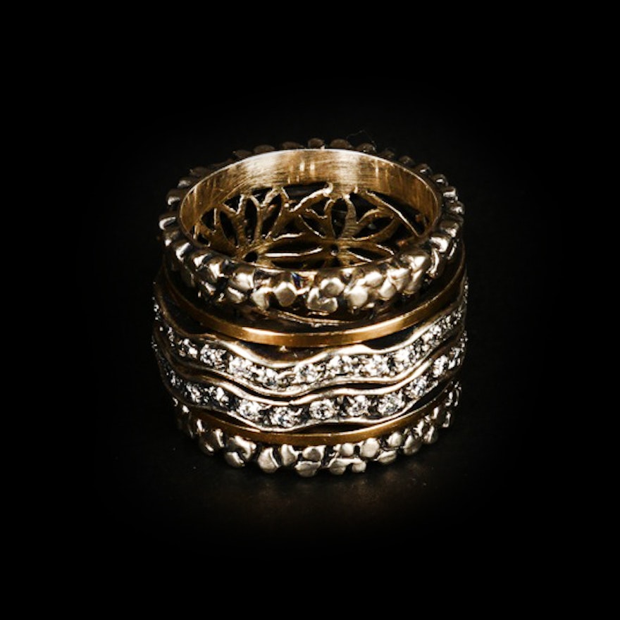 14K Gold and Sterling Silver Ring Stack