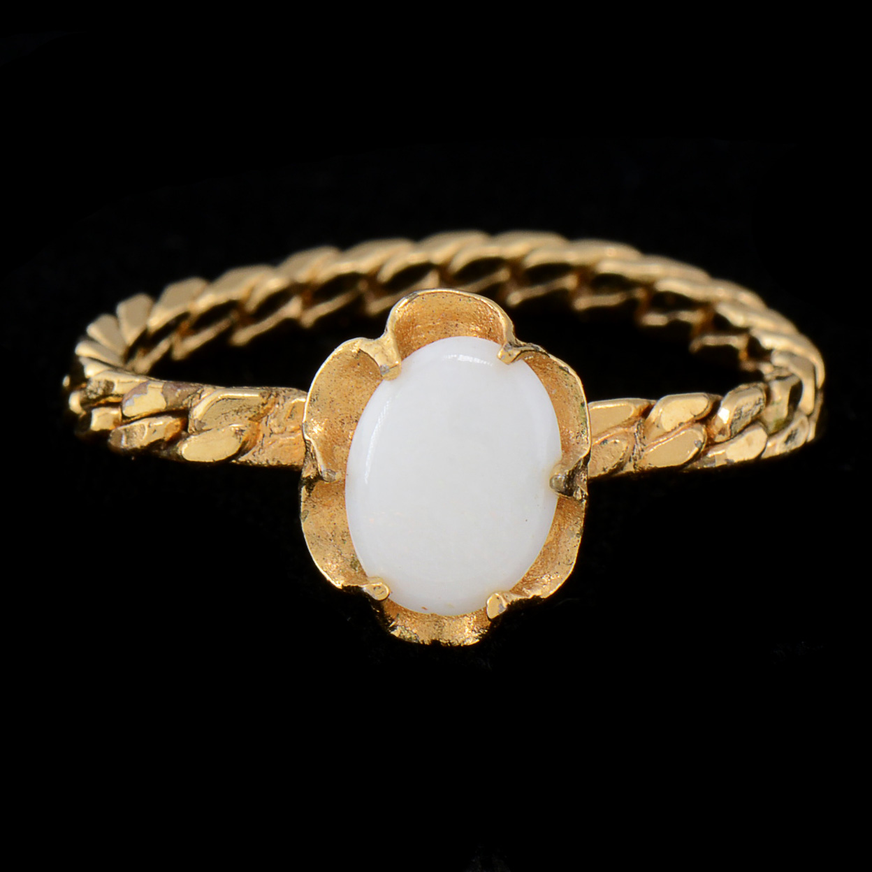 Gold Plate and Opal Ring, Gold Plate Openwork Ring, and Sterling Vermeil Enamel Pendant with Garnet