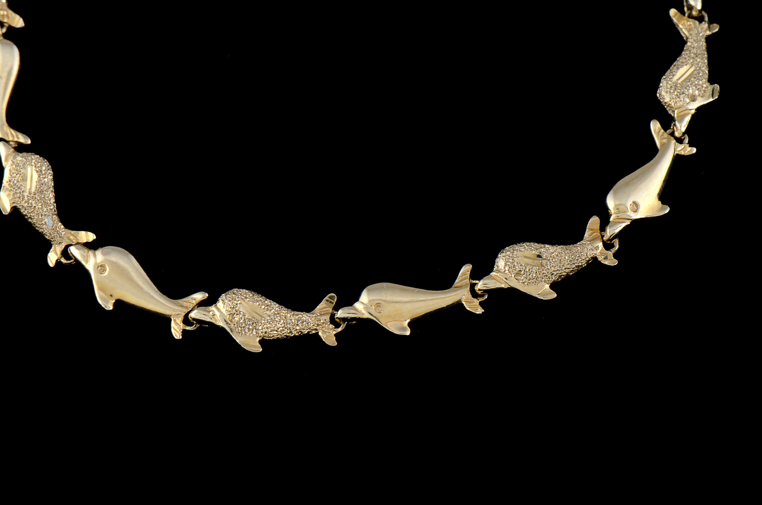 14K Yellow Gold Dolphin Link Bracelet with Sandblasted and High Polish Finish