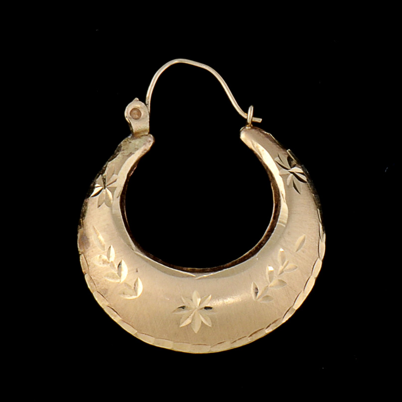 14K Yellow Gold Hollowware Hoop Earrings with Diamond Cut Accents