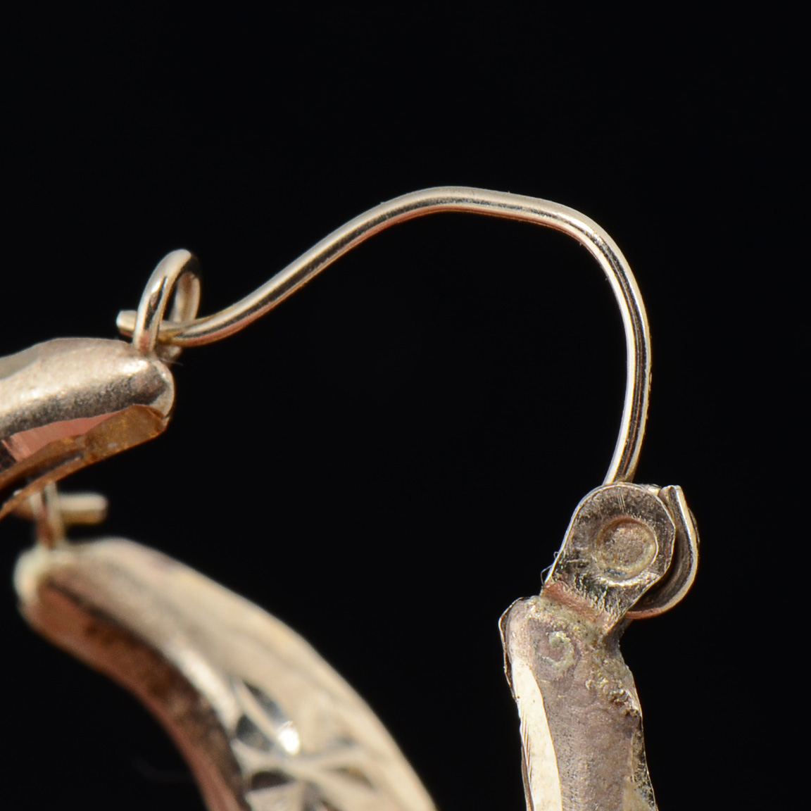 14K Yellow Gold Hollowware Hoop Earrings with Diamond Cut Accents