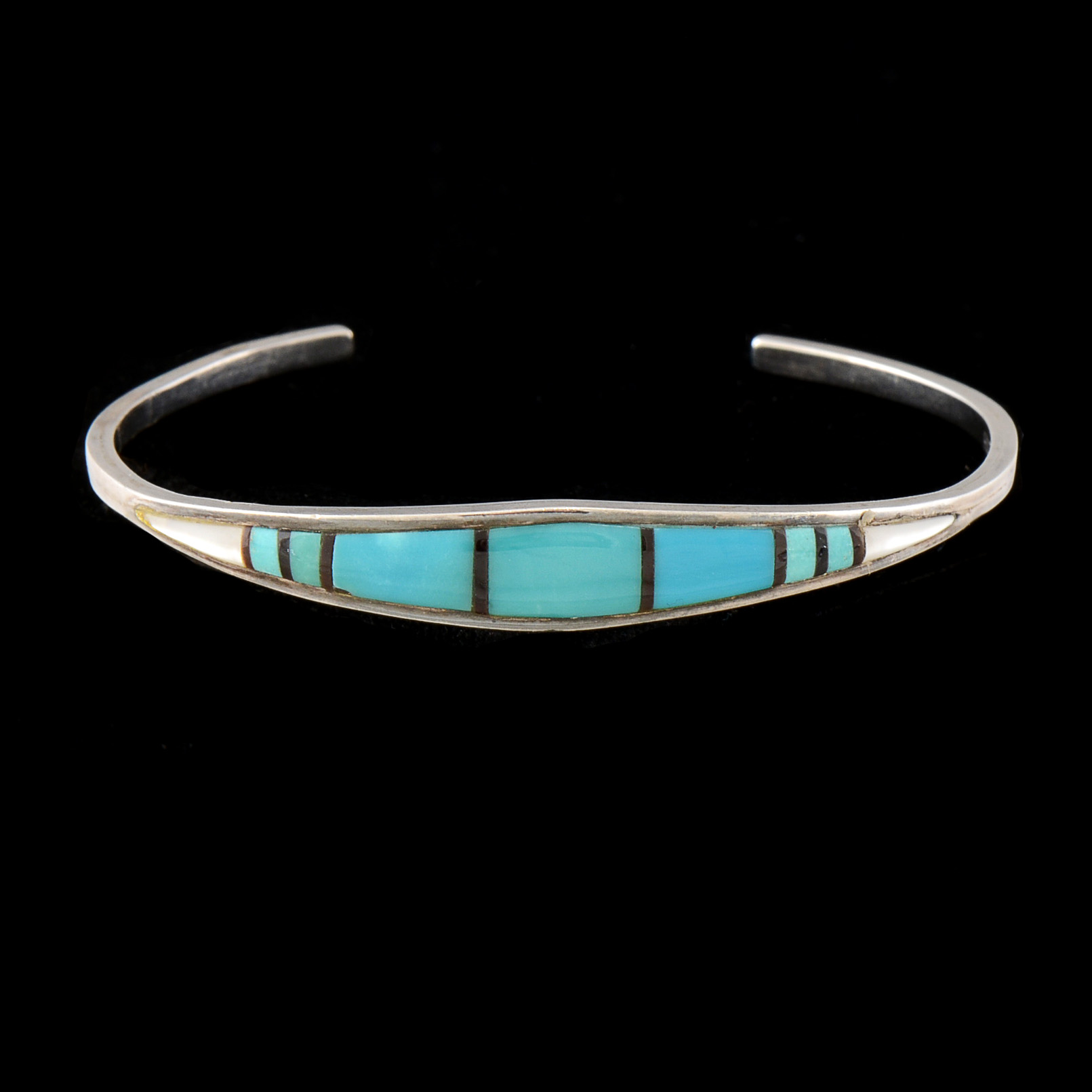 Southwstern Zuni Sterling Silver and Turquoise Inlaid Cuff
