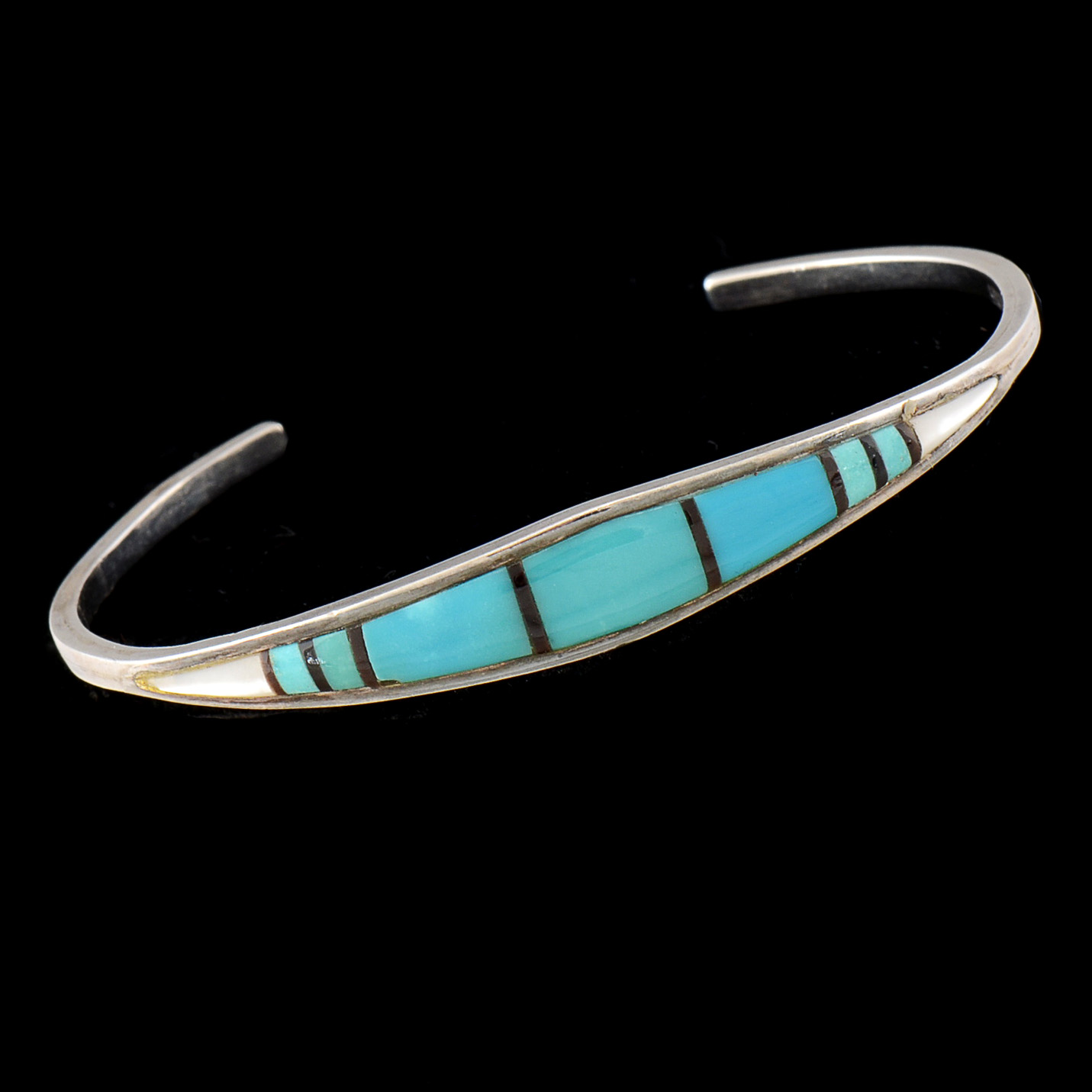 Southwstern Zuni Sterling Silver and Turquoise Inlaid Cuff