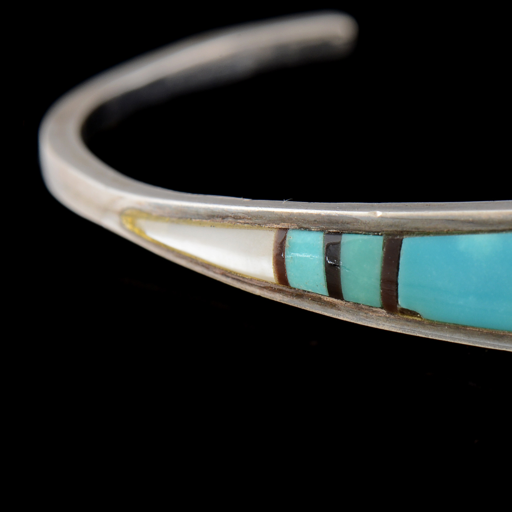 Southwstern Zuni Sterling Silver and Turquoise Inlaid Cuff
