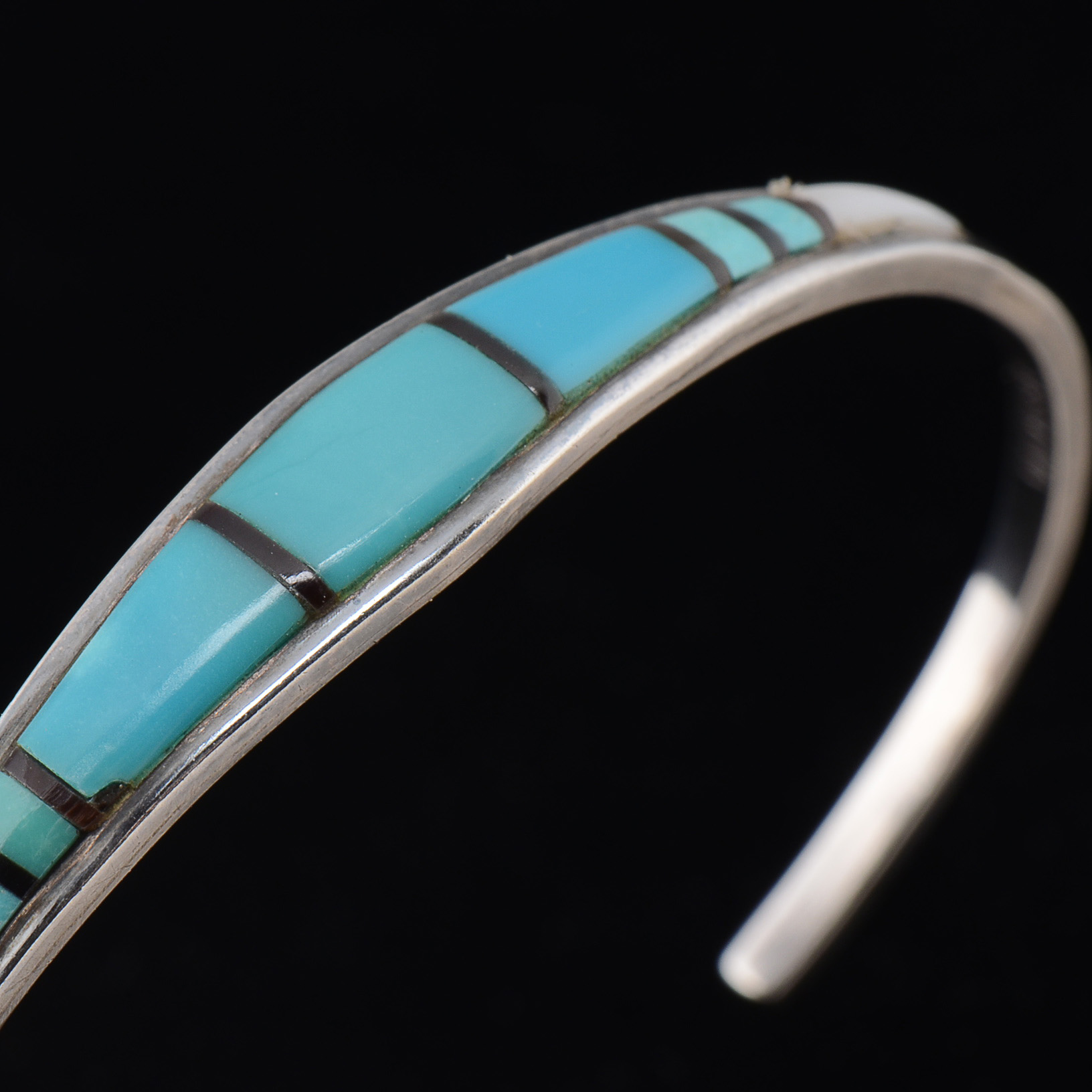 Southwstern Zuni Sterling Silver and Turquoise Inlaid Cuff