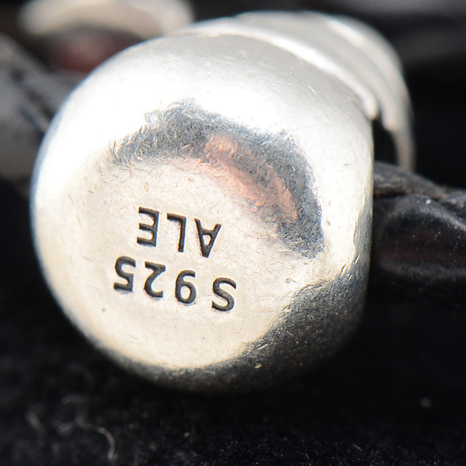 Pandora Sterling Silver Black Rope Cord Necklace with Four Charms