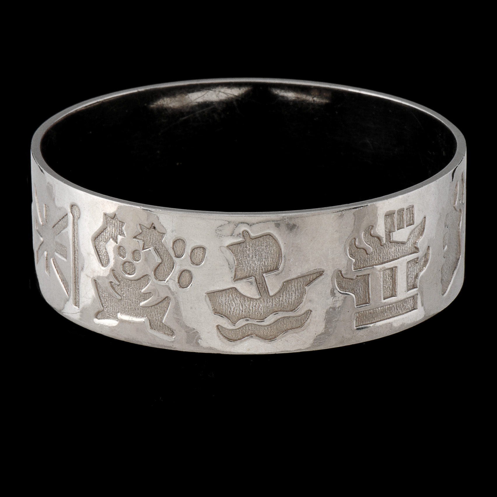 Irish Heavy Sterling Silver Wide Bangle with Symbols