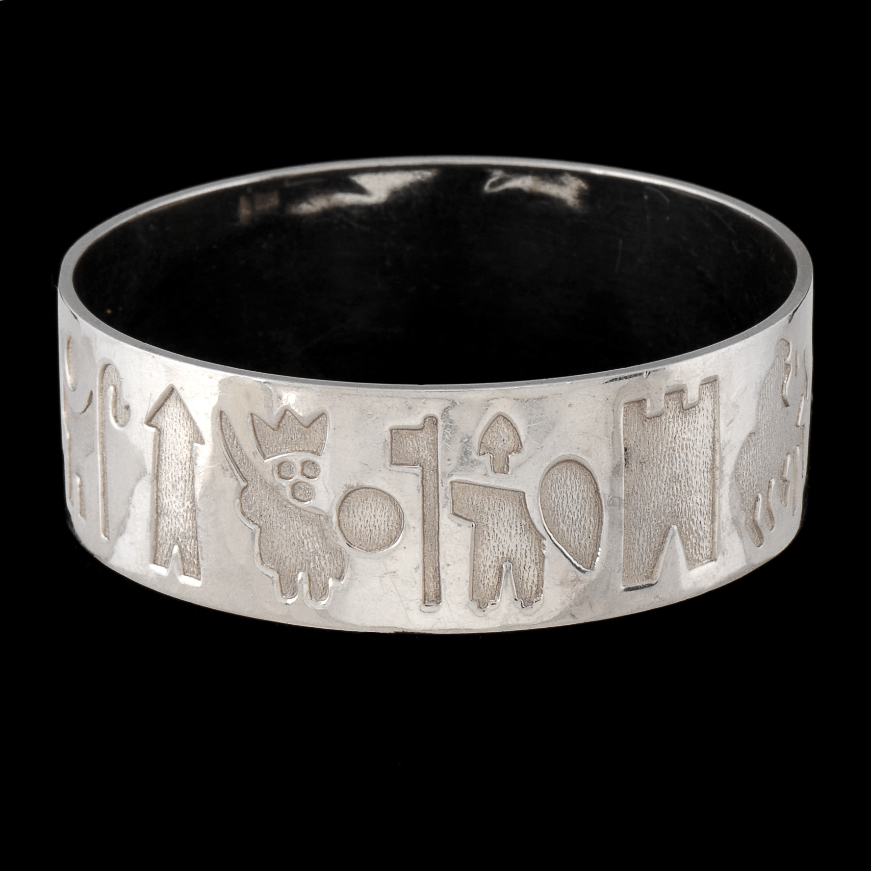 Irish Heavy Sterling Silver Wide Bangle with Symbols