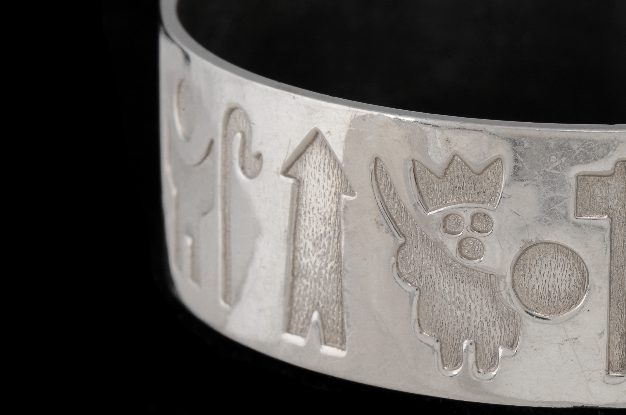 Irish Heavy Sterling Silver Wide Bangle with Symbols