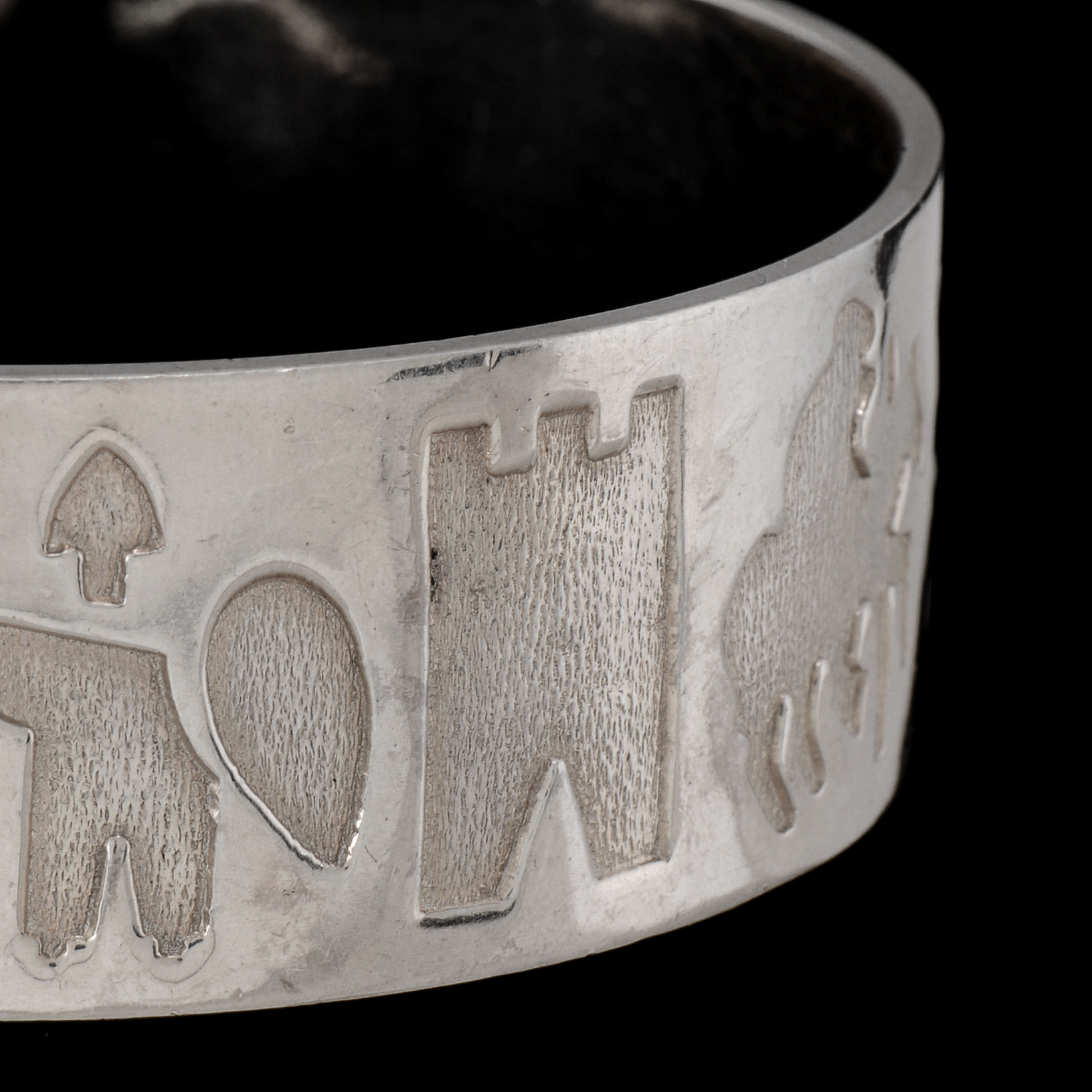 Irish Heavy Sterling Silver Wide Bangle with Symbols
