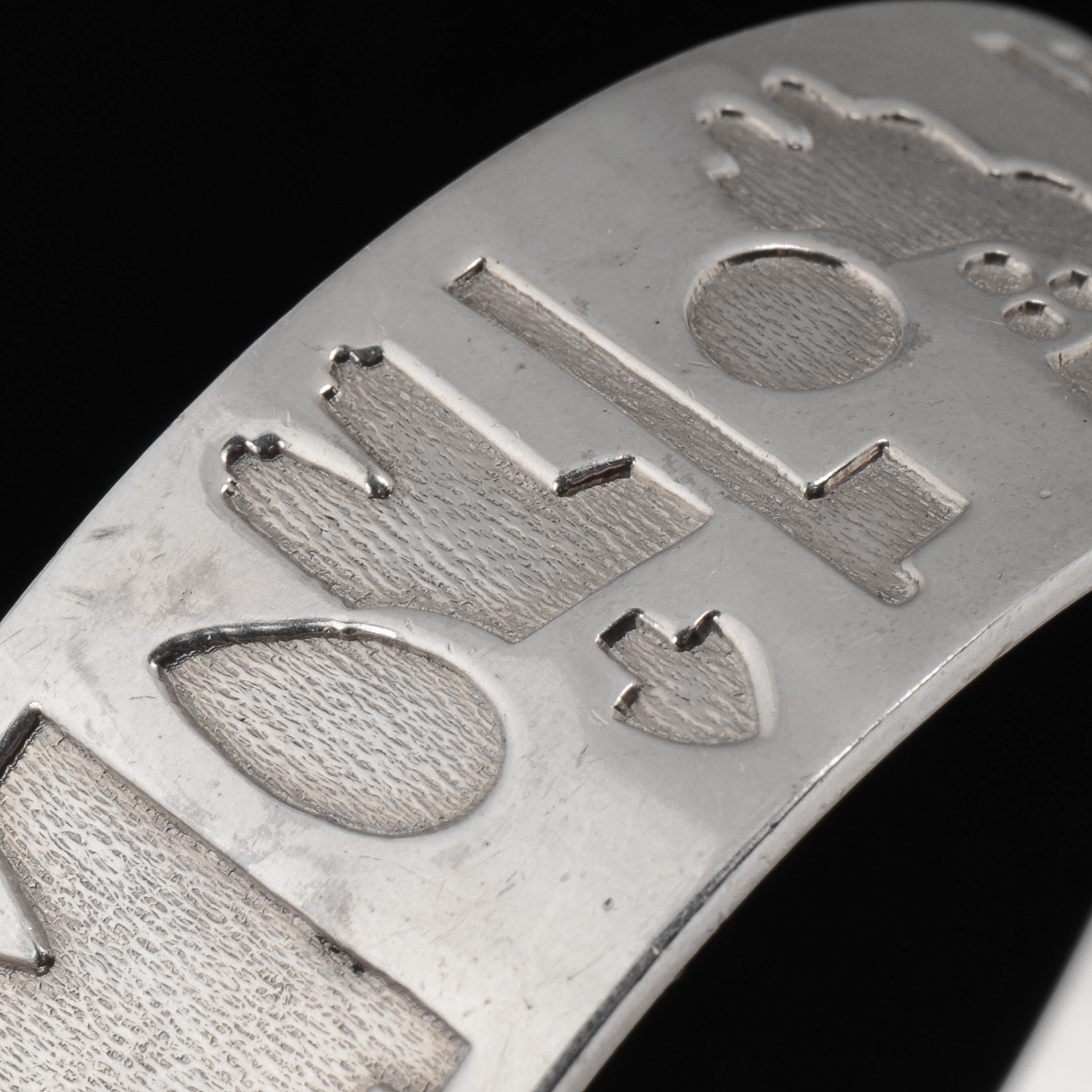 Irish Heavy Sterling Silver Wide Bangle with Symbols