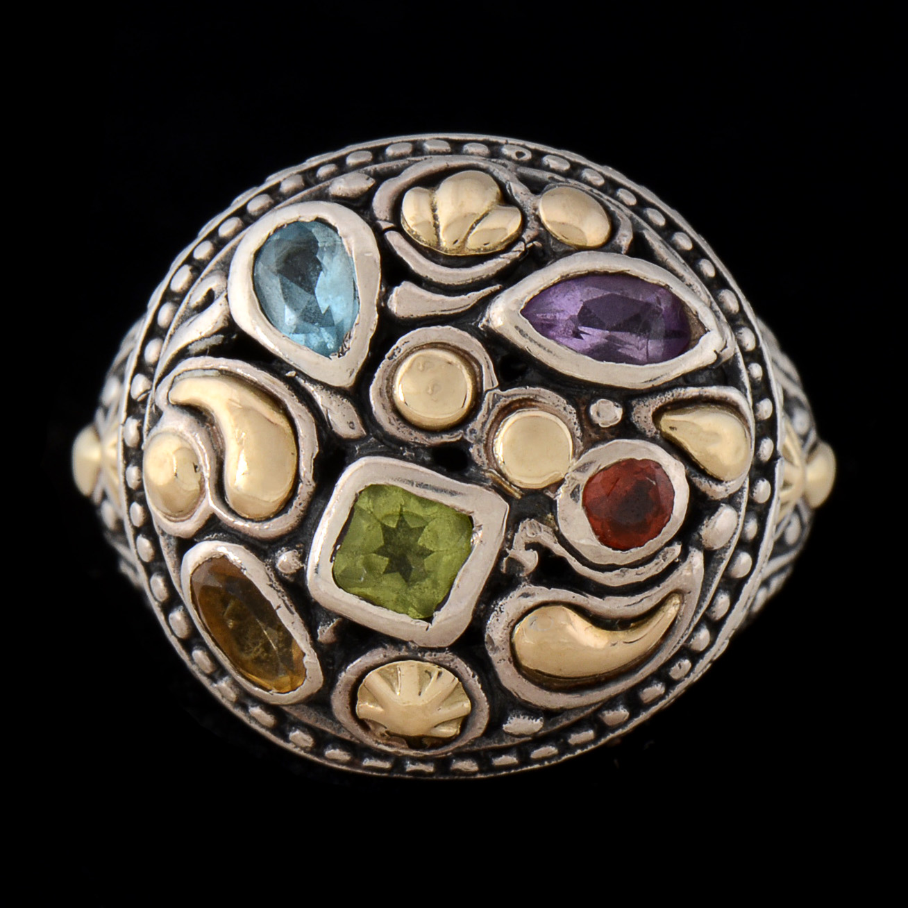 Samuel B. Benham Sterling Silver and 18K Yellow Gold Multi-Color Gemstone Ring