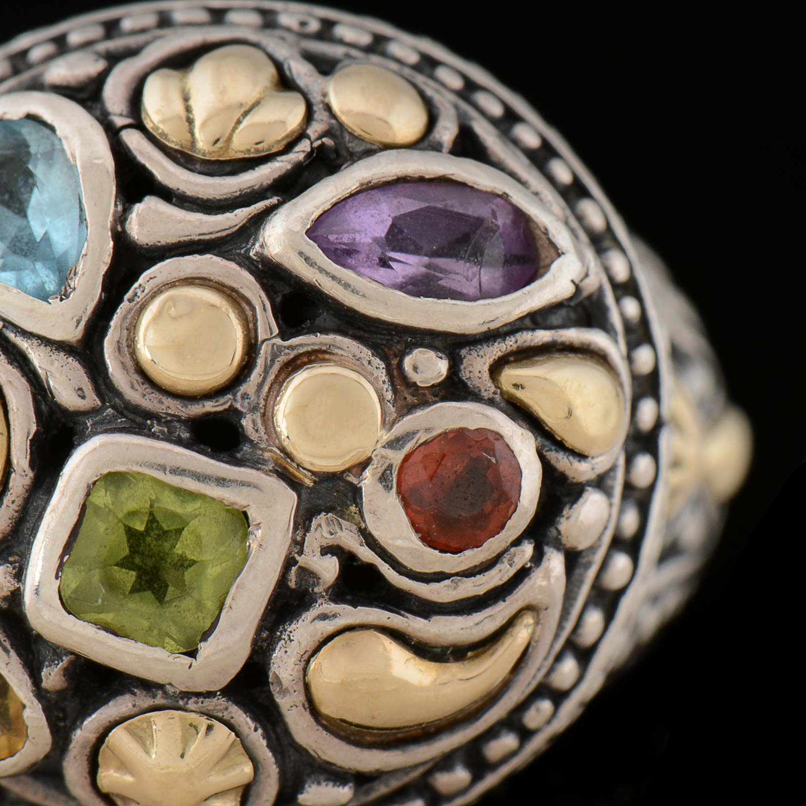 Samuel B. Benham Sterling Silver and 18K Yellow Gold Multi-Color Gemstone Ring