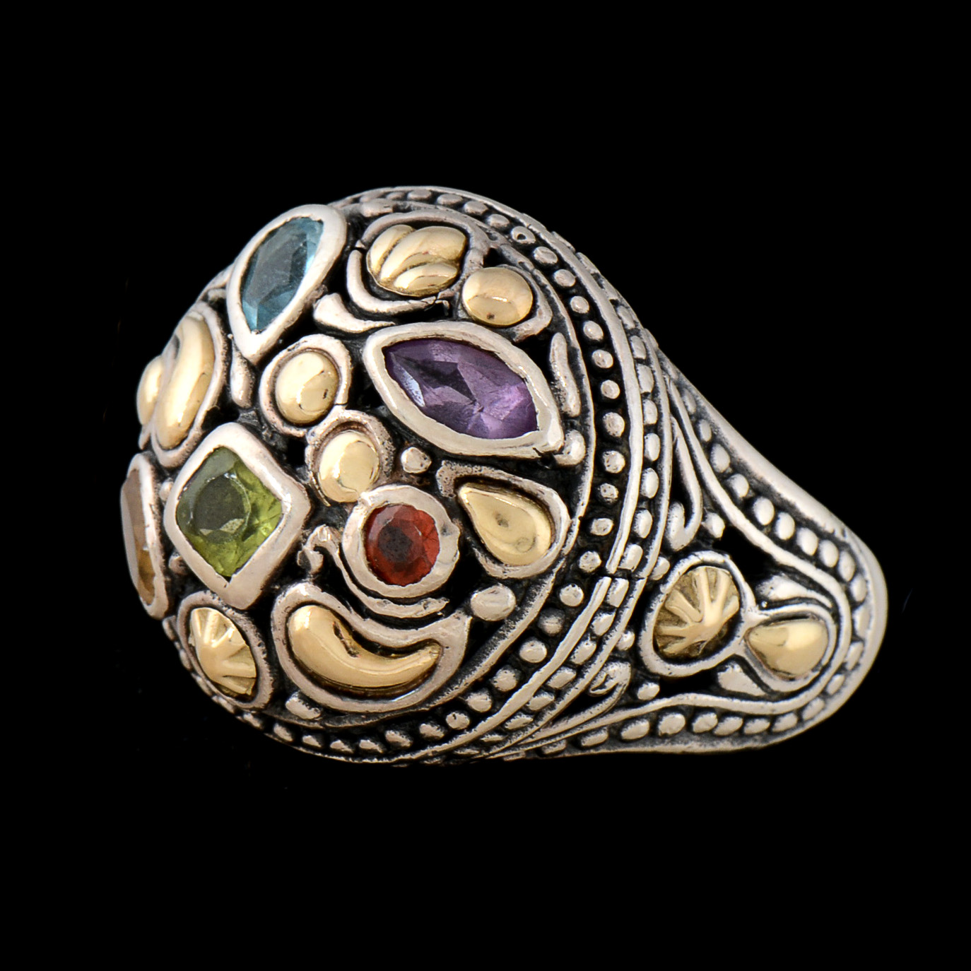 Samuel B. Benham Sterling Silver and 18K Yellow Gold Multi-Color Gemstone Ring