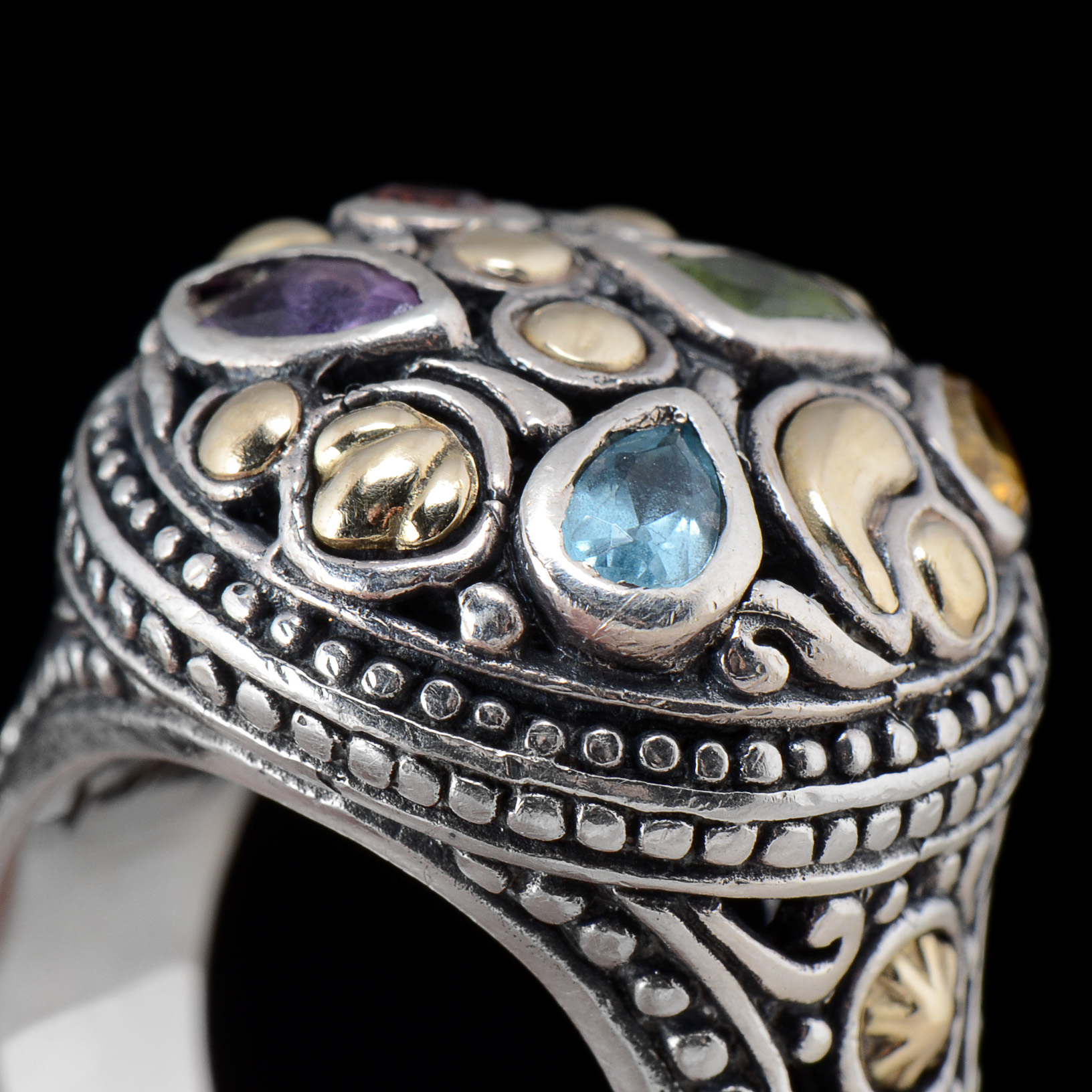 Samuel B. Benham Sterling Silver and 18K Yellow Gold Multi-Color Gemstone Ring