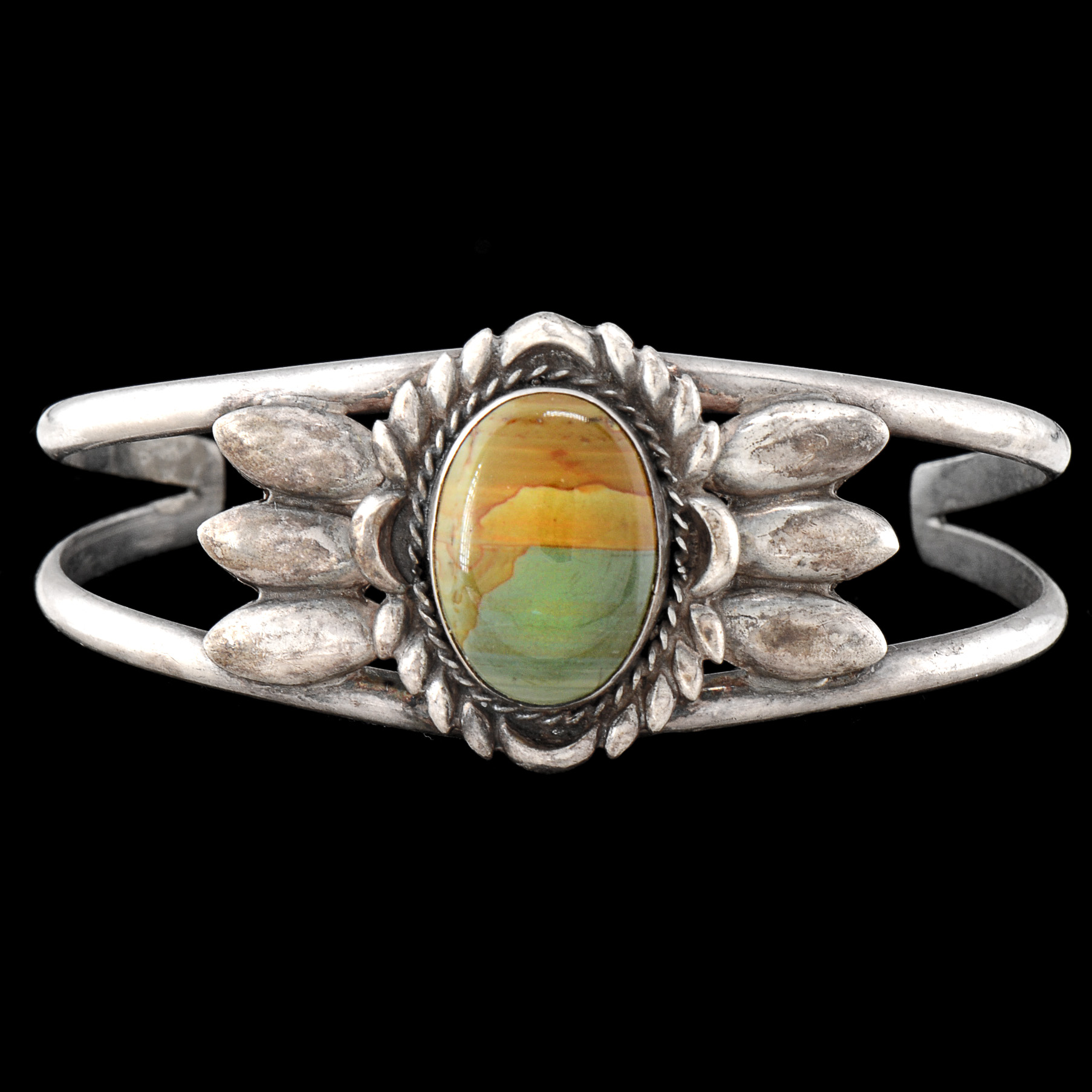 Southwestern Native American Sterling Silver and Picture Jasper Cuff