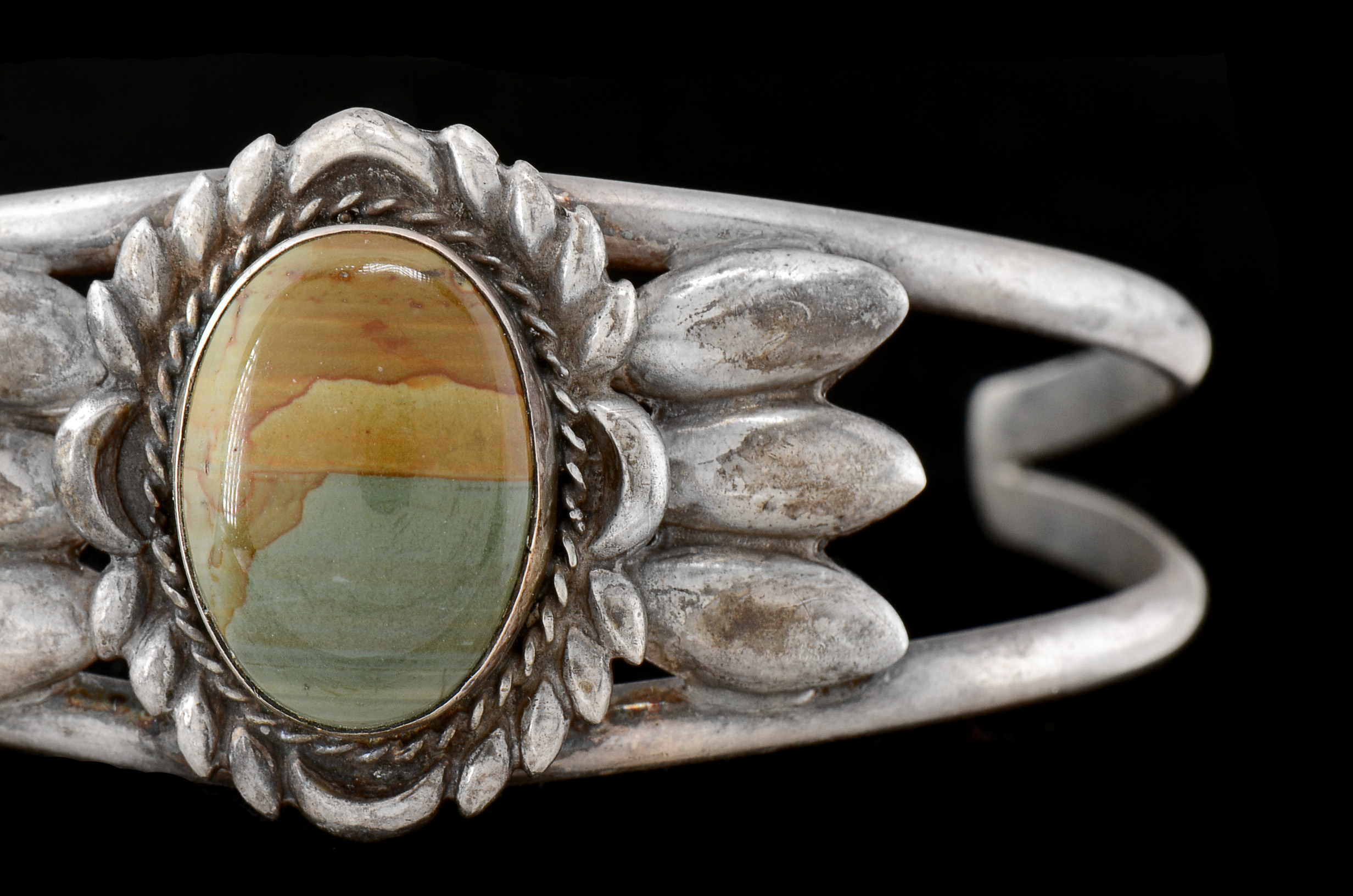 Southwestern Native American Sterling Silver and Picture Jasper Cuff