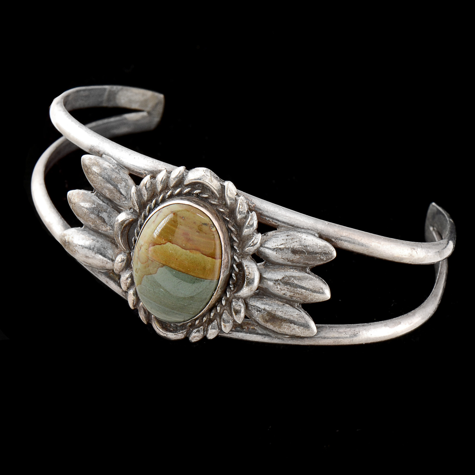 Southwestern Native American Sterling Silver and Picture Jasper Cuff