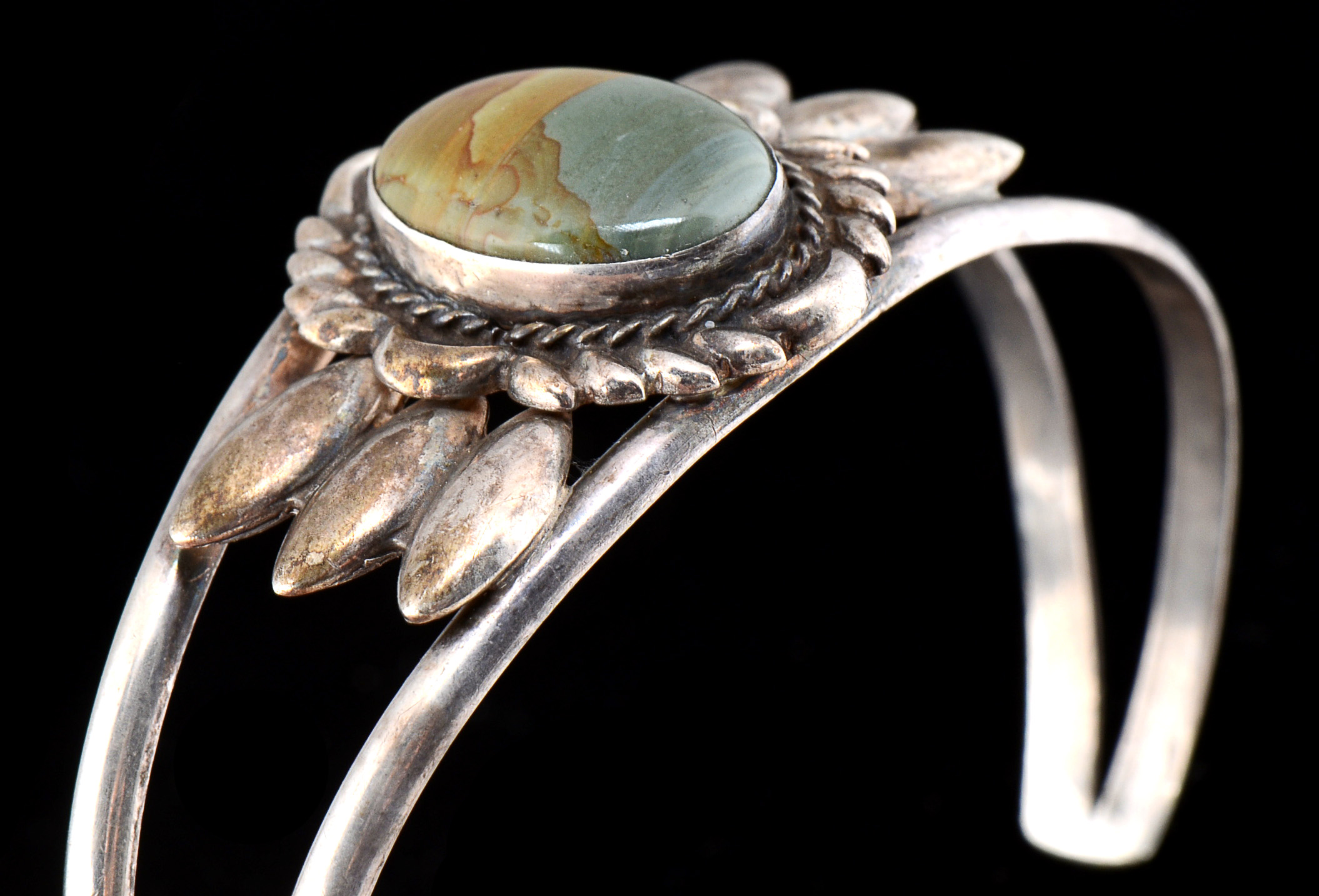 Southwestern Native American Sterling Silver and Picture Jasper Cuff