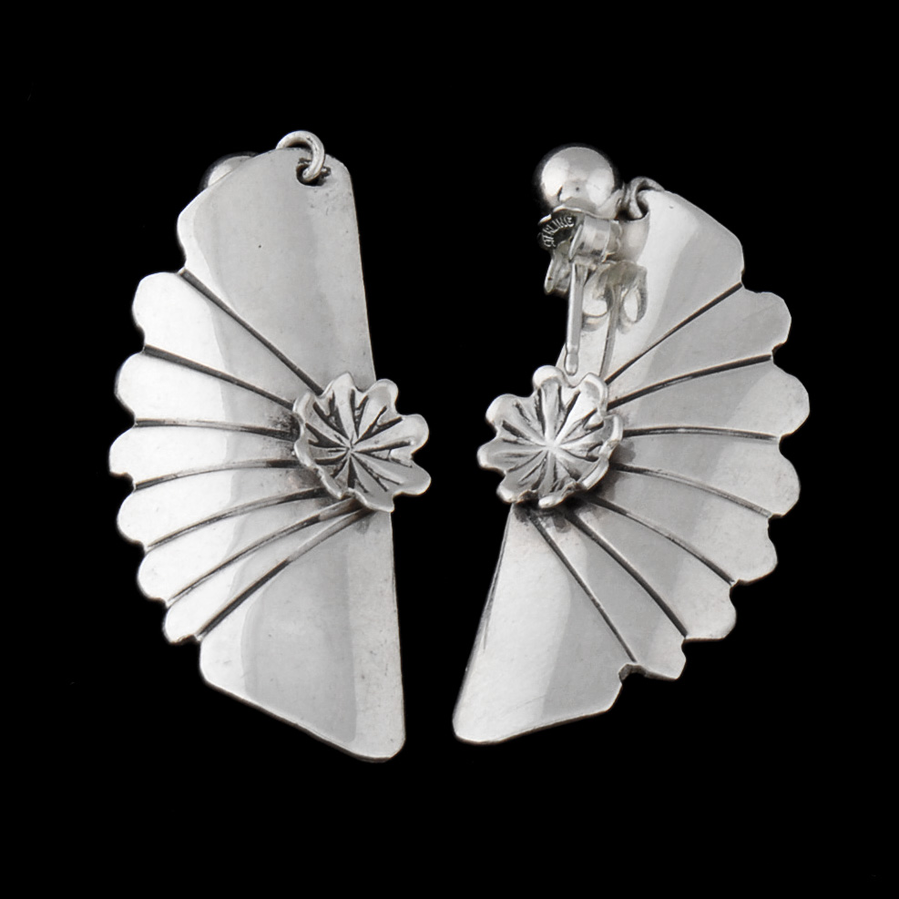 Eva Sando Signed Southwestern Sterling Silver Necklace and Pierced Earrings Set