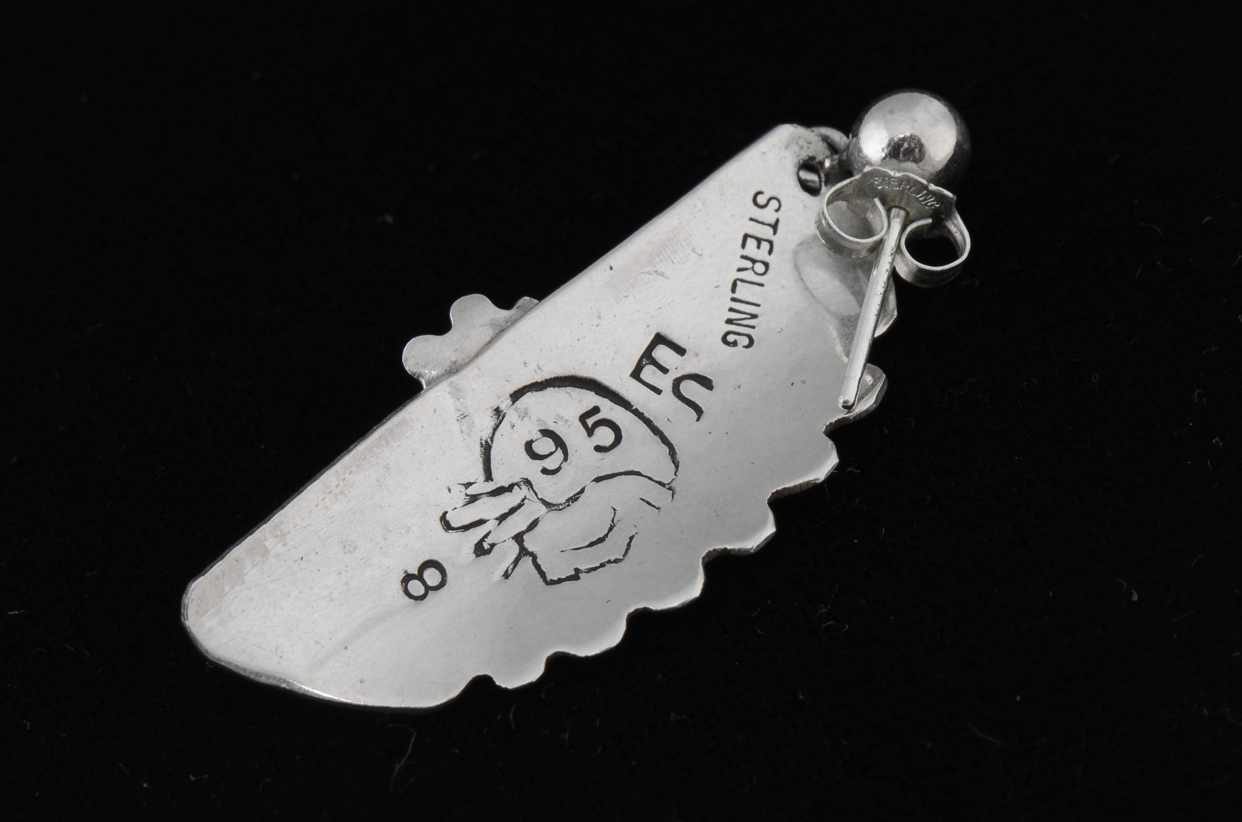 Eva Sando Signed Southwestern Sterling Silver Necklace and Pierced Earrings Set