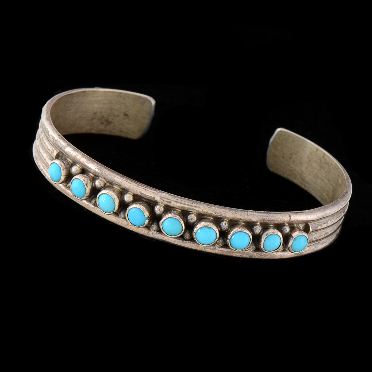 Lennie Mariano Signed Native American Navajo Sterling and Turquoise Cuff Bracelet