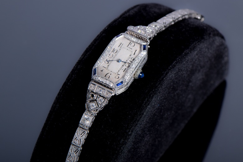 Vintage 14K White Gold Diamond and Sapphire Watch